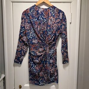 Aqua Paisley Long Sleeve Dress - Blue and Red